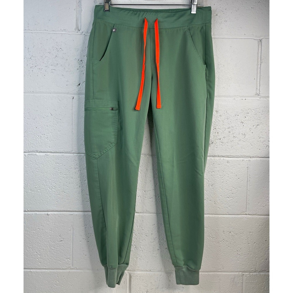 FIGS Zamora Jogger Scrub Pants Womens Small Petite S/P Sage Green Orange Cord
